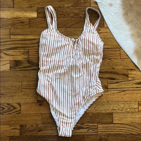 Ivory & Sparkling Copper Stripe One Piece Swimsuit - Picture 4 of 4